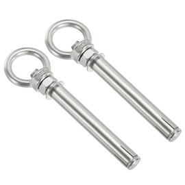 PATIKIL M10x120mm Extended Eye Bolts Pack of 2 304 Stainless Steel Shoulder Anchor Eye Bolt Screw with Eye Ring for Concrete Brick Walls Canopy Engineering Rigging Silver Tone
