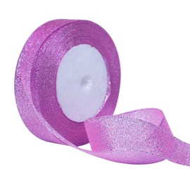 Leliafleury 1 Roll Purple Glitter Ribbon 2cm x 23m Metallic Sparkly Decorative Ribbon for DIY Crafts Gift Wrapping