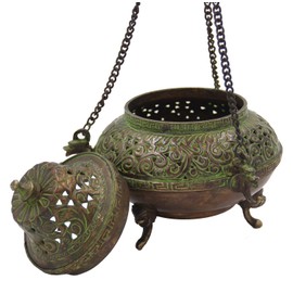 DharmaObjects Tibetan Traditional Hanging Incense Burner Copper (5.5 x 4.5 x 4.5 Inches, Hanging 7)