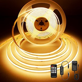 BERIXDEEP COB LED Strip, Warm White, LED Strip 5 m 24 V with Power Supply and Remote Control, 2700 K, CRI 92+, 8 mm, LED Strip for Bedroom, Living Room, Under-Mount, TV, Kitchen, DIY