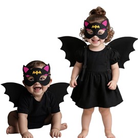 ZHSKEUUN - Disfraz de alas de murciélago para bebé con alas de fieltro suave y máscara, bonito disfraz de Halloween para bebés, niños pequeños 0-5T (0-12M, 12-24M, 2T-5T) - Vestido con temática de