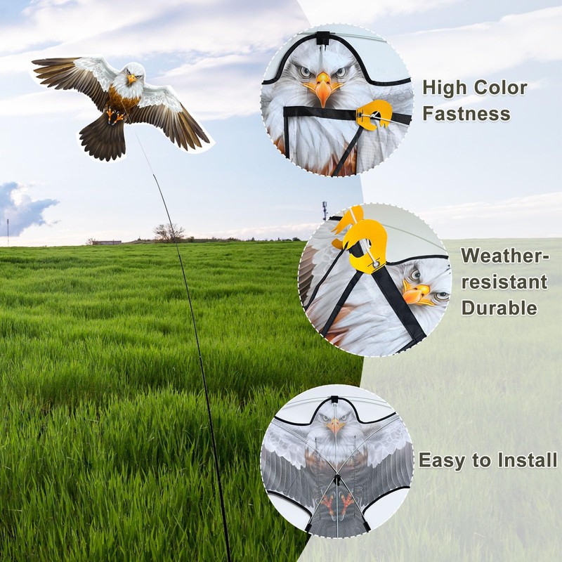 eyijklzo Bird Scarer Hawk Flying Kite with 13ft Telescopic Pole-White