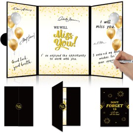 Lonfliness Farewell Party Decorations Guest Book Black Gold 18"x12"Going Away Signature Board We Will Miss You Gifts Happy Retirement Party Decorations Supplies for Men Women Colleagues