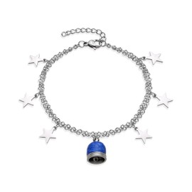 Dada Gioielli - Sea Blue 6 Star Capri Style Bell Bracelet Silver Stainless Steel Chain 20cm Adjustable to 17cm Ideal for Women, One size, Stainless Steel, No Gemstone