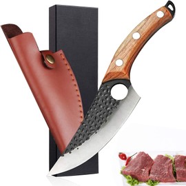 LoTanop Forged Boning Knife for Kitchen, Handmade Siberian Viking Knife with Sheath, Boning Knife for Meat Cutting, 12.6 Inch Full Tang High Carbon Clad Steel Butcher Knife for Home, Camping, BBQ