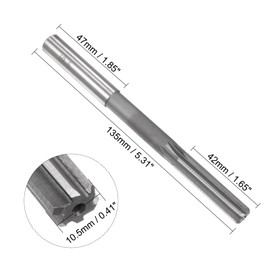 QUARKZMAN Machine Reamer 10.5 mm, H7 HSS Lathes Chuck Reamers with 6 Straight Cutting Edges, Round Shank Milling Tool, Metric Machine Reamer for Stainless Steel Metal Holes