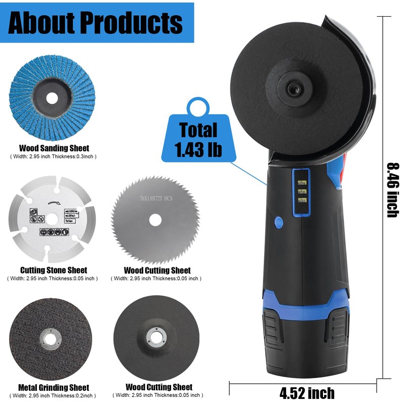 4000mah Battery Angle Grinder Tool, Cordless Angle Grinder with battery,