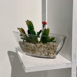 WGV Glass Candle Holder, Length 8.25", Width 2.5", Height 3", Clear Boat Floral Tea Light Pillar Container Planter Terrarium for Wedding Party Ceremony Event Office Home Decor 1 Piece