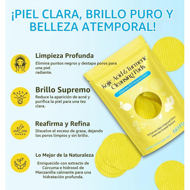 Almohadillas Limpiadoras de Cúrcuma y Ácido Kójico, 40 Piezas