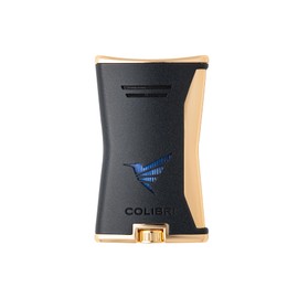 Colibri Premium Slim Torch Lighter - Windproof & Refillable, Cigar Enthusiast's Choice with Blue Fuel Window and Adjustable Flame (Black + Gold)
