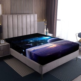 Loussiesd Children's Galaxy Stars Fitted Sheet 140 x 200 cm 3D Print Galaxy Bed Sheet Space Motif Fitted Sheet Microfibre Fitted Sheet