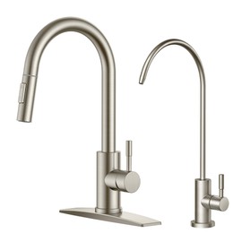 FORIOUS Kitchen Faucet and Water Filter Faucet Combo, Stainless Steel Traditional Sink Faucet with Drinking Water Faucet Fits Reverse Osmosis, Water Filtration System and Pot Filler, Brushed Nickel