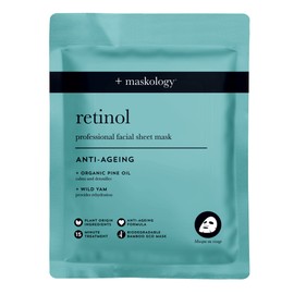 MASKOLOGY RETINOL Professional Sheet Mask Pack of 1 | Seaweed Kelp Anti Aging Sheet Face Masks | Organic Pine Oil & Wild Yam | Face Masks Skincare | 100% Plant Based |