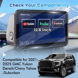 2PCS Screen Protector for Yukon Rear Entertainment 2021-2025 GMC Yukon Denali/Chevy Tahoe/Suburban 12.6-Inch Rear Seat Media Display Accessories, 9H Anti-scratch & No Glare Tempered Glass Screen Cover