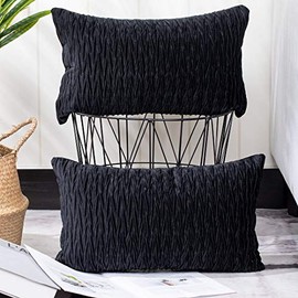 Madizz Pack of 2 Super Soft Velvet Decorative Throw Pillow Covers with Texture Luxury Style Cushion Case Pillow Shell for Sofa Bedroom Black 12x20 inch Rectangular