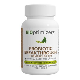 BiOptimizers BIOptimizers Probiotic Breakthrough, Proteolytic Prebiotics & Probiotics Supplement C Lactobacillus Plantarum OM for Immune, Bloating & Gut Relief Support, 30 Vegan Capsules