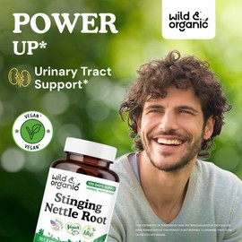 Wild & Organic Stinging Nettle Root Capsules 5000 mg - Urinary Support Supplement for Men & Women - 10:1 Stinging Nettle Root Extract - 120 Vegan Capsules - 120 Days Supply - Gluten-Free, No Fillers