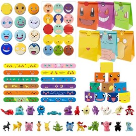 Moocuca Pack of 60 Party Favours for Kids - Includes Mini Figures, Gift Bags, Bracelets & Badges - Colourful Birthday Gifts & Toys