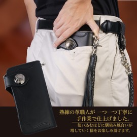 ASIAN ZACCA bhs0018 Biker Wallet, Long Wallet, Wallet Chain Set, Rider Wallet, Crocodile Embossed Crocodile, Leather Wallet, Bifold Wallet, Men's, Genuine Leather, Vintage Leather, Cowhide, Men's Long