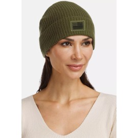 Peerless Embroidery American Flag Cuffed Ribbed Beanie Hat Olive