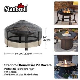 Stanbroil 60 Inch Round Fire Pit Cover, Full Coverage Fire Pit Table Cover, Patio Furniture Cover with Durable and Water Resistant Fabric, Black