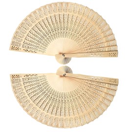 TARANDUS Foldable Hand Fan & Wooden Fans Handheld - 2-Pack Chinese Vintage Folding Fans with Sandalwood Scent, Hollow Carving for Wedding/Birthday Party Favors, Photography Props, Home Décor (Wooden)
