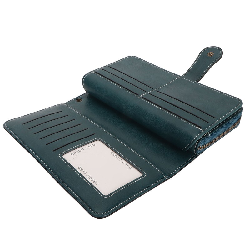 RFID Blocking Leather Wallet Large Capacity Double Snap Button Women