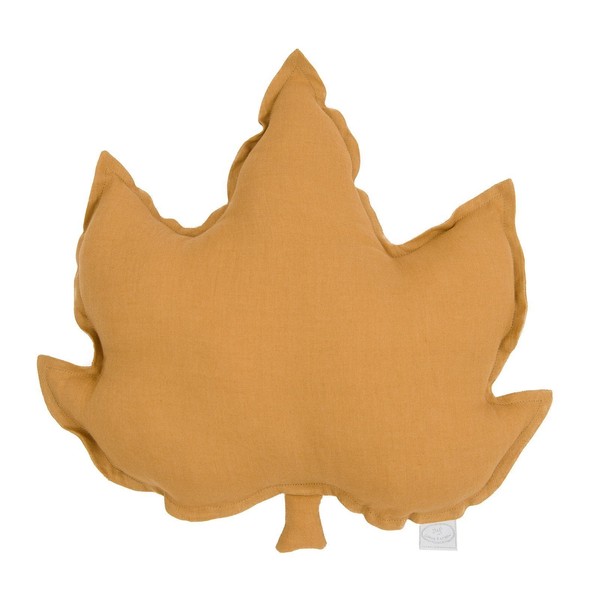 Cotton & Sweets Maple Leaf Cushion Large - Pure Nature Caramel Mustard Linen