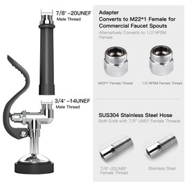 CWM Commercial Sink Sprayer with 45” Flexble Stainless Steel Hose, 1.42 GPM Pre Rinse Spray Valve with Ergonomic Handle, Commercial Kitchen Faucet Parts,Dish Sprayer for Restaurants (Black)