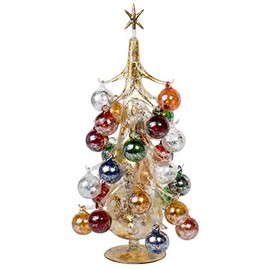 50cm Oro Multicolore Vintage Inspired Mini Glass Christmas Tree with 26 Removable Ornaments, BUON Natale Series