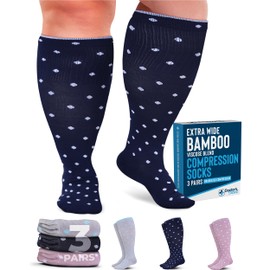 Doctor's Select 3 Pairs Plus Size Compression Socks Wide Calf | Bamboo Viscose Knee High Socks for Circulation Support | Wide Calf | Pink, Navy, Light Grey (Polkadots)
