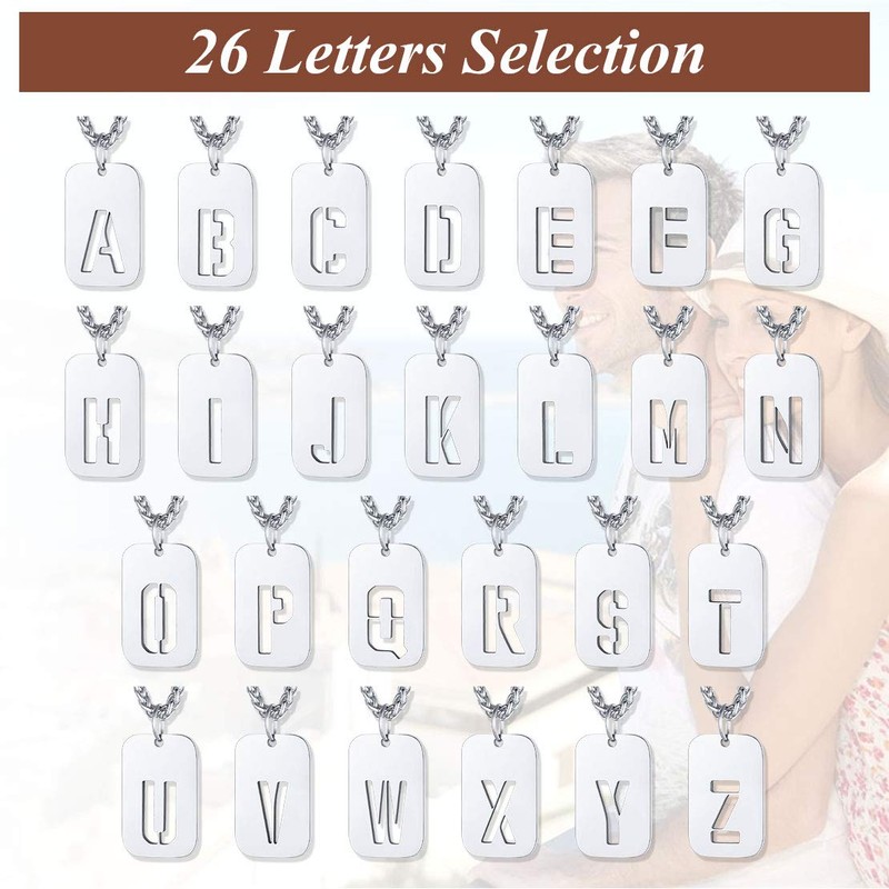 FindChic Men's Dog Tag Necklace Initial Pendant Silver Necklace Letters