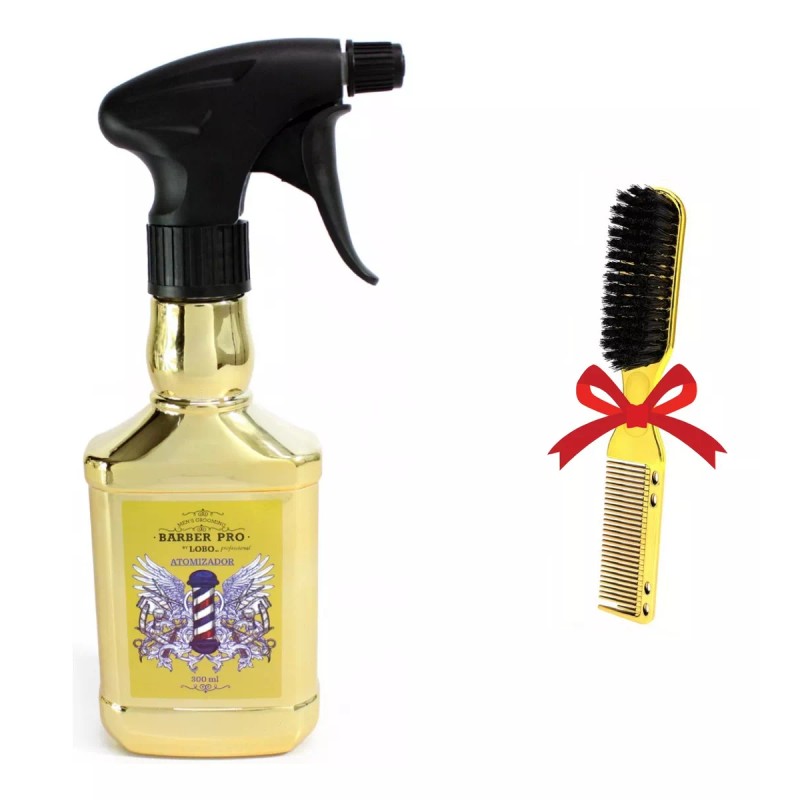 Lobo Atomizador Barber Dorado + Cepillo Limpiador De Regalo Gold