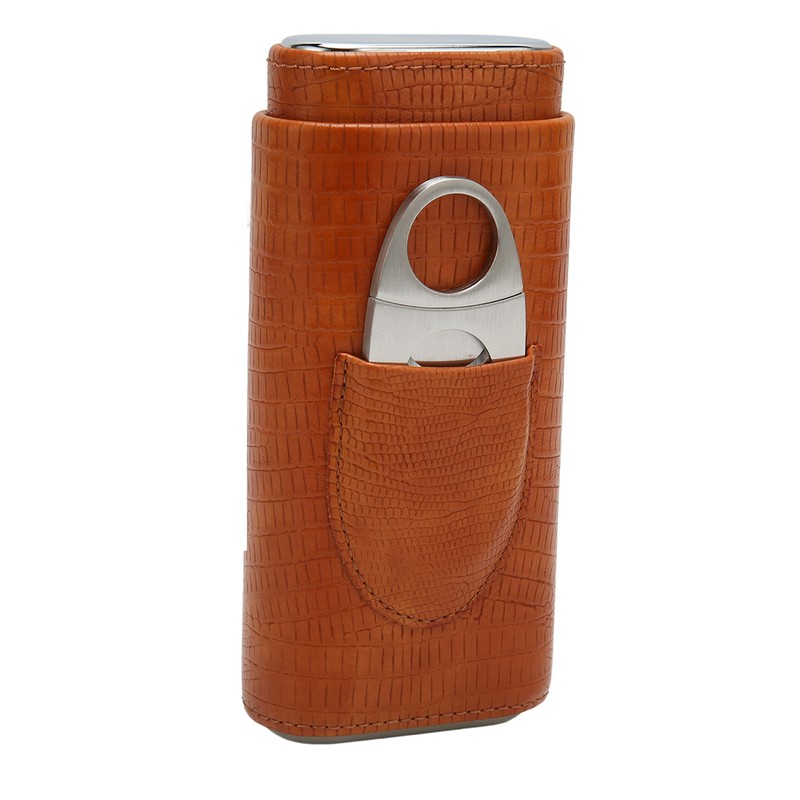 Cigar Case 3 Finger Cedar Wood Lining Portable Faux Leather