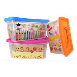 Centini Set of 3 – Box with Lid for Children – 4 Litres – School Design – Storage Boxes Organiser Box Storage Container