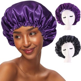 Coubeau Double Layer Sleep Cap for Women - Sleep Cap with Drawstring Adjustment Buckle Soft and Breathable Plain Satin Sleep Cap to Protect Your Hair