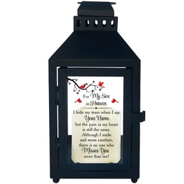 Son Memorial Lantern, Cardinal Lantern Son Bereavement Gifts, Memorial Gift for Loss of Son, in Memory of Son Lantern with Led Candle TNN1
