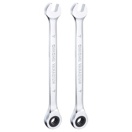 HARFINGTON 2pcs Ratcheting Wrench 7mm Metric 12PT Cr-V Polished Chromed Ratcheting Double End Combination Wrench with 72 Tooth and 5° Movement Industrial Grade Gear Spanner Tool for Repair