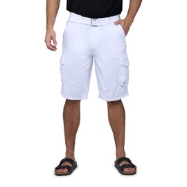 RAW X Mens Belted Cargo Shorts, Relaxed Fit Casual Knee Length Cargo Shorts for Men, White, 40
