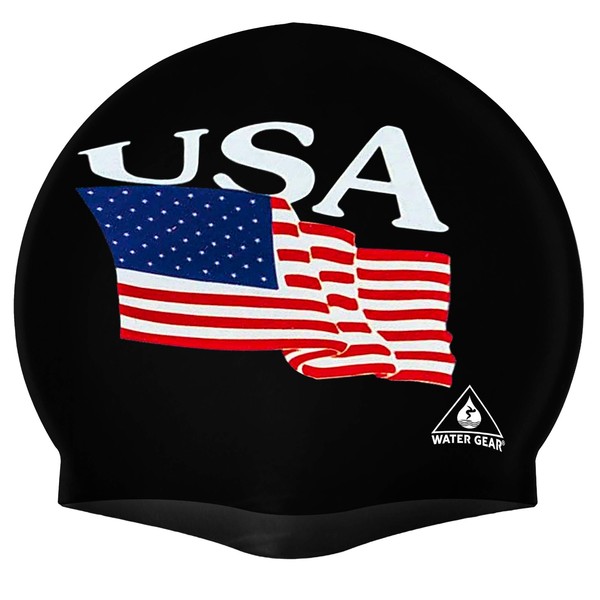 Water Gear Latex Swim Cap- USA Black Swimming Caps - Keeps Hair Dry and Secure - Comfortable and Great Fit - Shave Time Off Your Lap