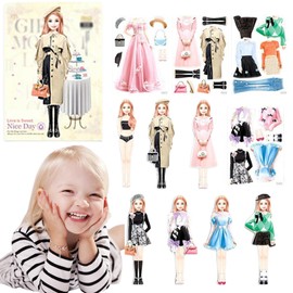 DIFLAX Magnetische Anziehpuppe mit Outfits Magnetische Papierpuppen Magnetspiel Anziehfiguren Tragbare Magnetische Prinzessinnen Dress Up Spielset für Mädchen Magnetspiel Box Anziehpuppe für Kinder