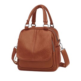 PORRASSO Backpack Women's Shoulder Bag Small Daypack PU Waterproof Shoulder Bag Handbag Backpacks for Travel Shopping Dating, brown, Fashionable