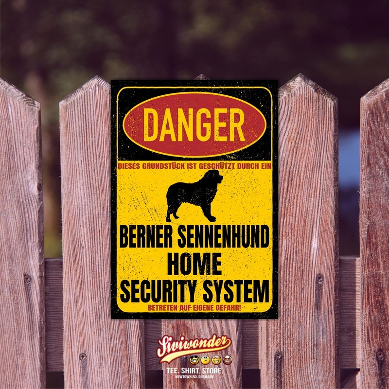 Bernese Mountain Dog Sign Danger Security System Door Sign Dog