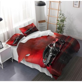 CXYXHW Racing Car Bedding Set for Boys, Sports Car Duvet Cover Extreme Sport Theme Bedding Set for Children with Zip and 2 Pillowcases (Racing Car 2, 135 x 200 cm)