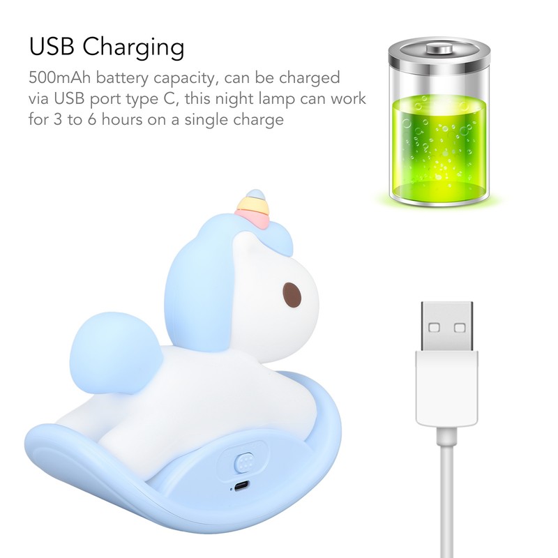 LED Silicone Night Light for Kids USB Rechargeable Cute Horse