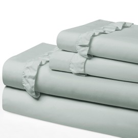 Swift Home Ruffled Hem Microfiber 3-Piece Sheet Set, Double Brushed & Ultra-Soft, Wrinkle Resistant, Easy Fit, Durable – Pale Aqua, Twin, (109299-PAQ-T)