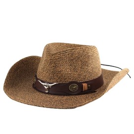 Unisex Straw Cowboy Hat Cowgirl Hat Shapeable Floppy Sun Hat Wide Brim Fedora Panama Hat (Coffee)