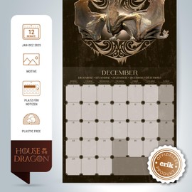 Calendar 2025 Wall Calendar 2025 Grupo Erik Game of Thrones House of the Dragon Calendar 2025 Family Planner 30 x 30 cm Annual Calendar 12 Months