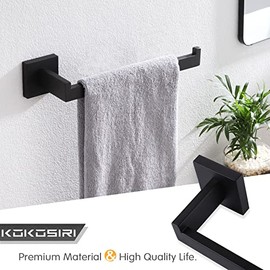 KOKOSIRI Juego de Accesorios de baño 4 Piezas Soporte para Toallas 2 Ganchos de Acero Inoxidable Montaje en Pared Negro B05S4-BK