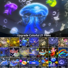 21 Sets of Films, Night Light for Kids, Star Galaxy Projector for Kids Bedroom, Star Projector Night Lights for Baby Girls with 360° Rotation, Birthday, Christmas, Gifts, Ceiling, Room Decor